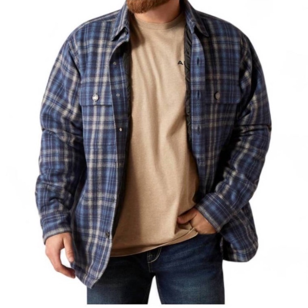 NWT ARIAT Hannoch Retro Shirt Jacket in Plaid Mood‎ Indigo Quilted Lined Men's L